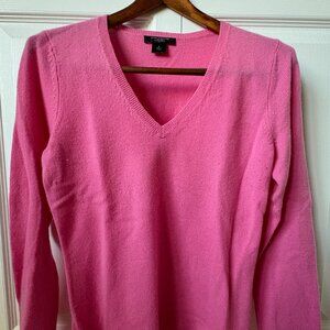 100% Cashmere Ann Taylor Pink V-Neck Sweater Size Medium